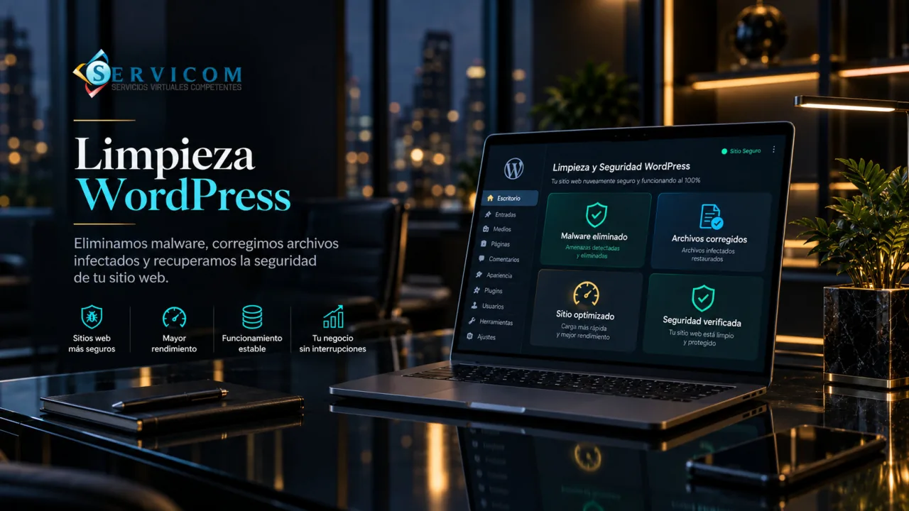 Servicom: limpieza y seguridad de WordPress en Guatemala, sitio libre de malware, respaldado y optimizado