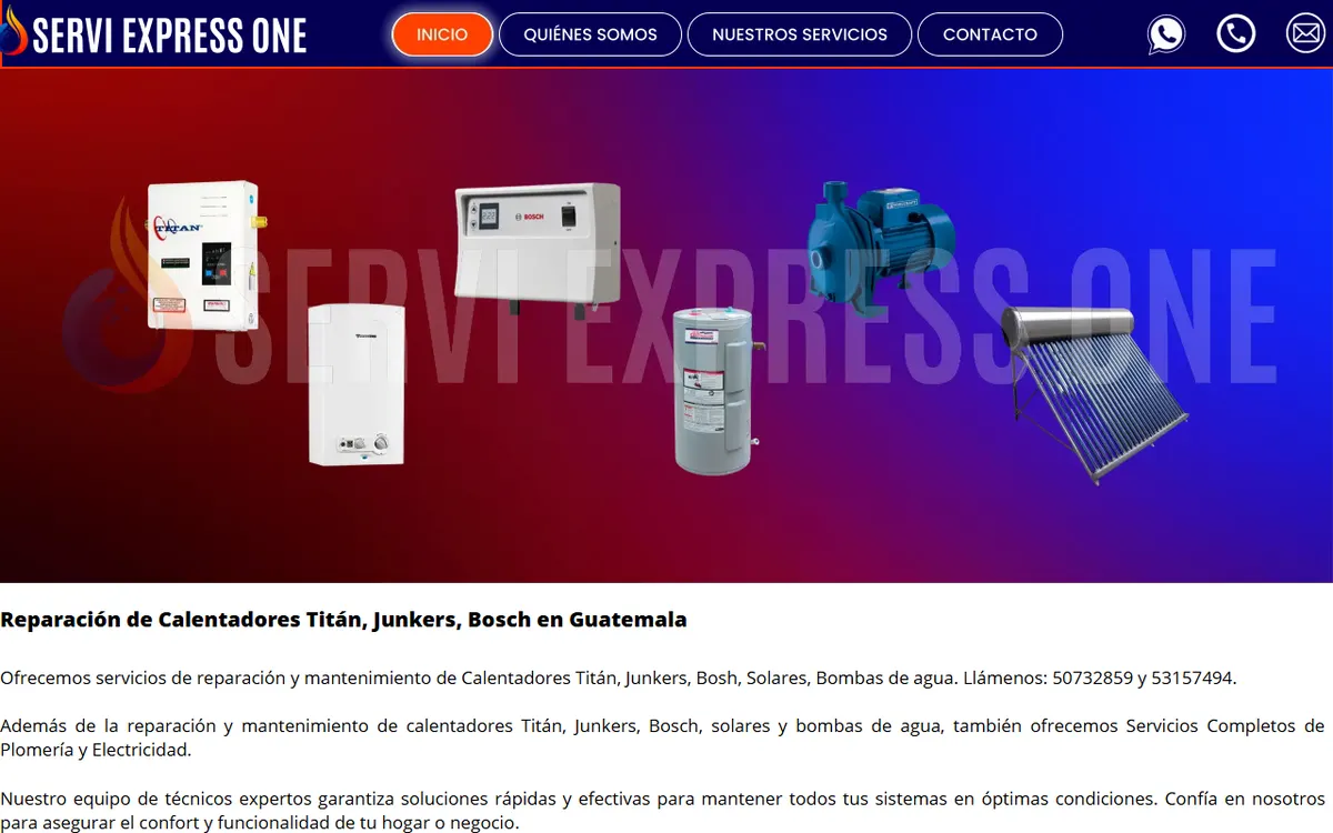 Página web de Expertos Plomeros, empresa de plomería y electricidad en Guatemala