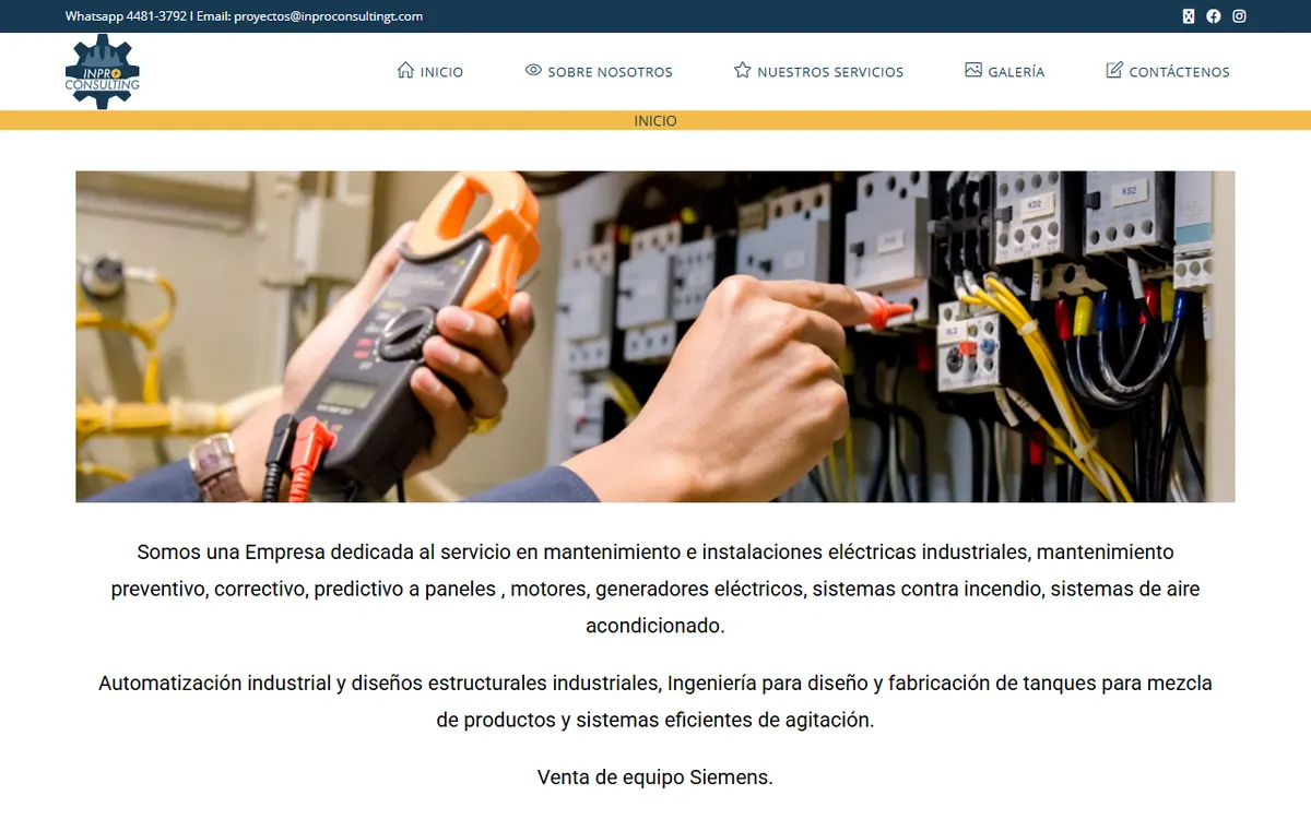 Página web de Inpro Consulting, empresa de ingeniería industrial en Guatemala