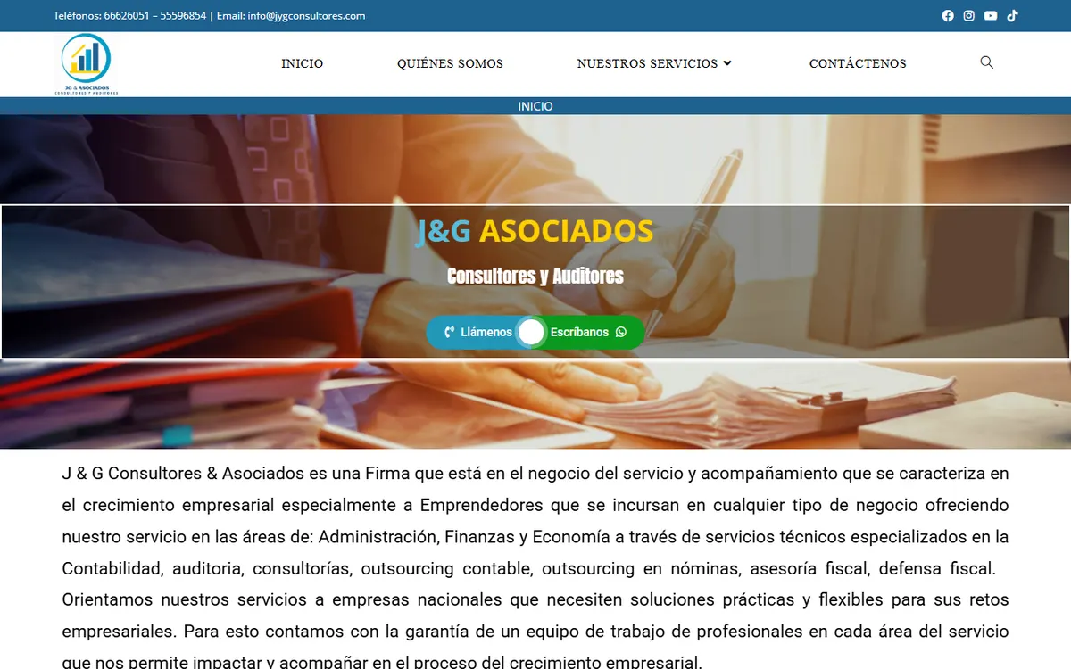 Página web de J&G Consultores, empresa de consultoría profesional en Guatemala