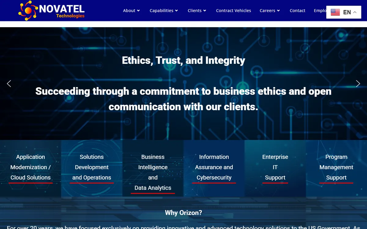 Página web de Novateltech, empresa de tecnología e informática en Guatemala