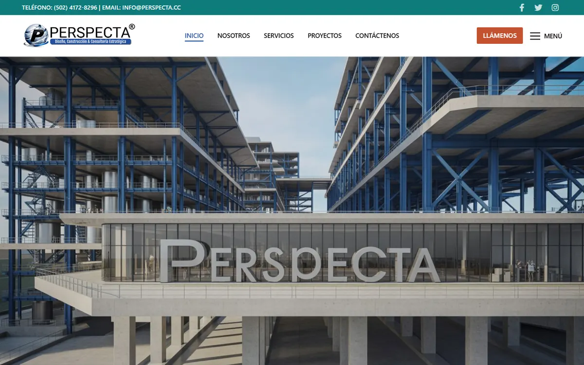 Página web de Perspecta, empresa de construcción y supervisión en Guatemala