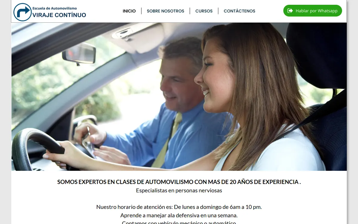 Página web de Viraje Continuo, escuela de automovilismo en Guatemala